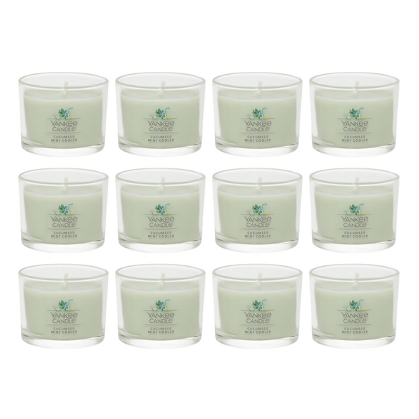 Yankee Candle Signature Votive Mini Candle Jar, Cucumber Mint Cooler Scent, Natural Soy Wax Blend Candle with Natural Fiber Wick, 1.3 OZ Glass Jar (Pack of 12)