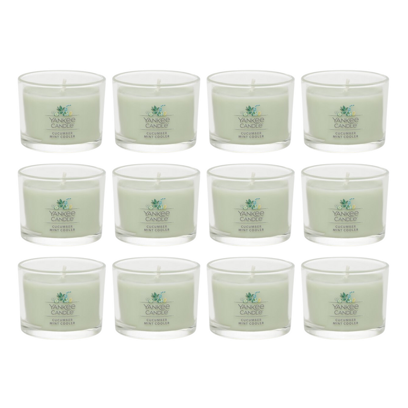 Yankee Candle Signature Votive Mini Candle Jar, Cucumber Mint Cooler Scent, Natural Soy Wax Blend Candle with Natural Fiber Wick, 1.3 OZ Glass Jar (Pack of 12)