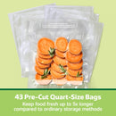 FoodSaver Quart Pre-Cut Vacuum Seal Bags, Easy Use Vacuum Storage Bags, Align to Seal and Tear to Open Vacuum Sealer Storage Bags, 43-Count, Pack of 2 (86 Bags Total)