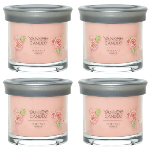 Yankee Candle Small Tumbler Scented Single Wick Jar Candle, Fresh Cut Roses, Over 20 Hours of Burn Time, 4.3 Ounce (Pack of 4)