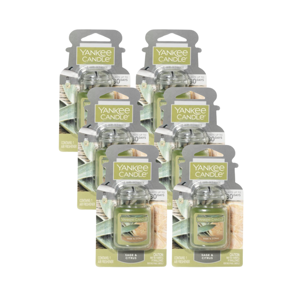 Yankee Candle Car Air Fresheners, Hanging Car Jar Ultimate, Neutralizes Odors Up To 30 Days, Sage & Citrus, 0.96 OZ (Pack of 6)