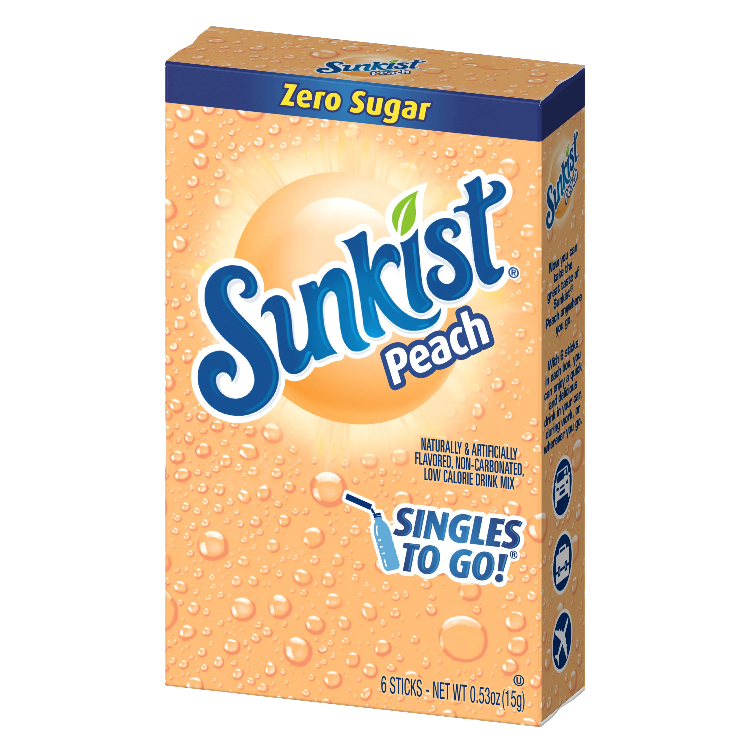 Sunkist Soda Peach Singles To Go Drink Mix, 0.74 OZ, 6 CT