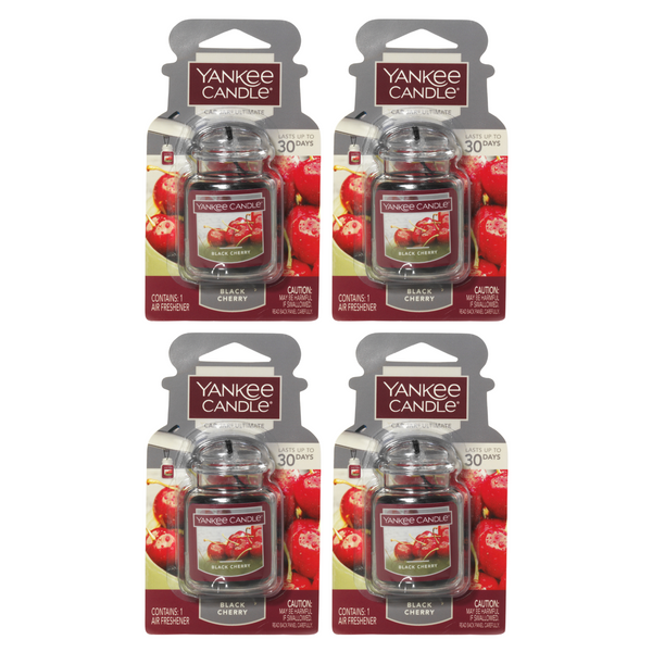 Yankee Candle Car Air Fresheners, Hanging Car Jar Ultimate, Neutralizes Odors Up To 30 Days, Black Cherry, 0.96 OZ (Pack of 4)