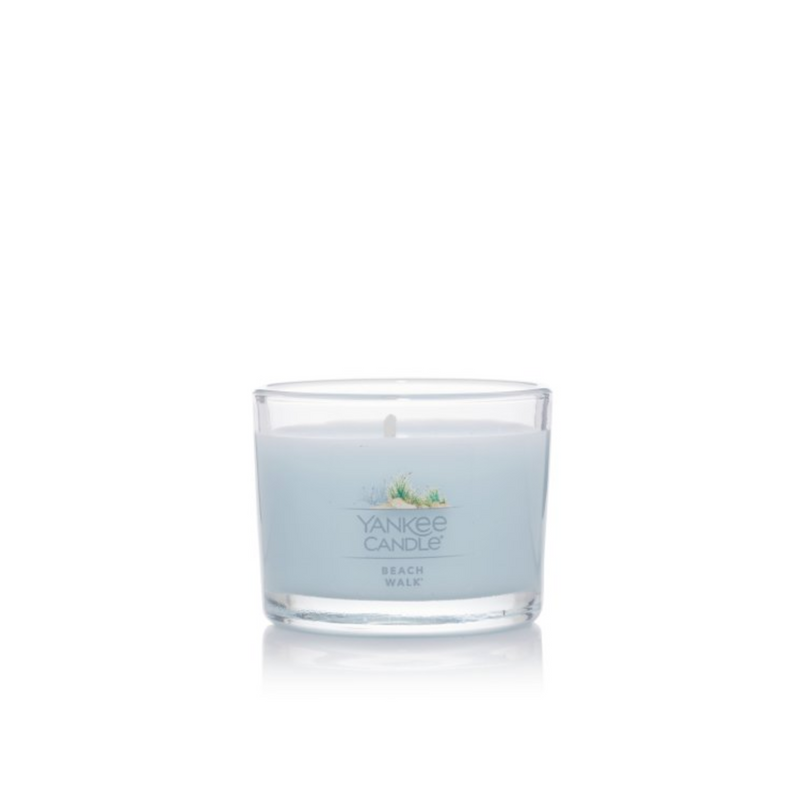 Yankee Candle Signature Votive Mini Candle Jar, Beach Walk Scent, Natural Soy Wax Blend Candle with Natural Fiber Wick, 1.3 OZ Glass Jar (Pack of 12)