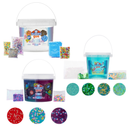 Elmer's Gue Premade Slime Bucket Variety Pack 3 Themes (Glassy Clear, Deep Gue Sea, Space Adventure), Includes 3 Buckets (3 LB & 1.5 LB), Multiple Slimes & 12 Sets of Unique Add-Ins, 1 CT Each