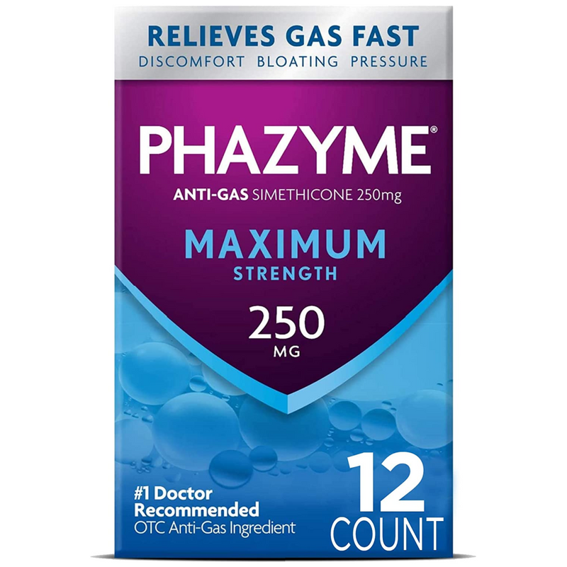 12 Count of Phazyme Maximum Strength Gas & Bloating Relief, Works in Minutes