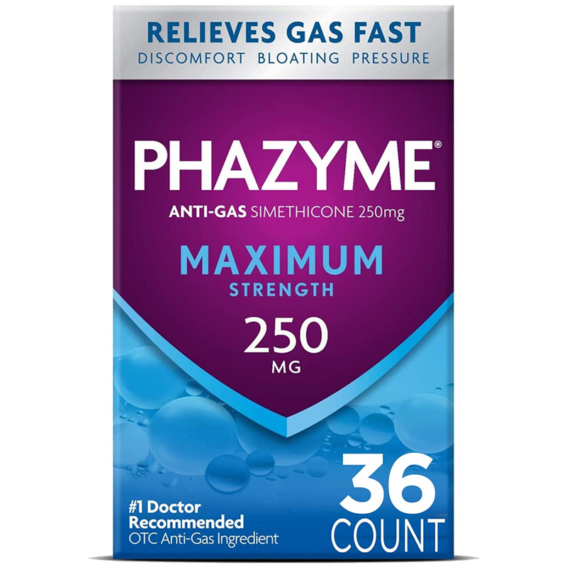 36 Count of Phazyme Maximum Strength Gas & Bloating Relief, Works in Minutes