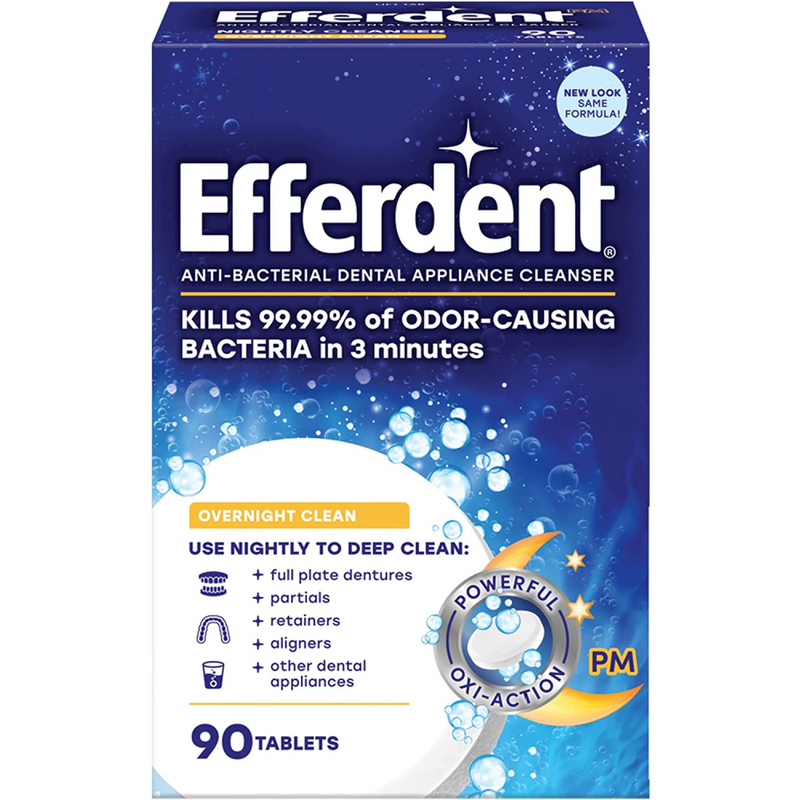 90 Count Efferdent Retainer Cleaning Tablets, Denture Cleaning Tablets for Dental Appliances, Overnight Whitening