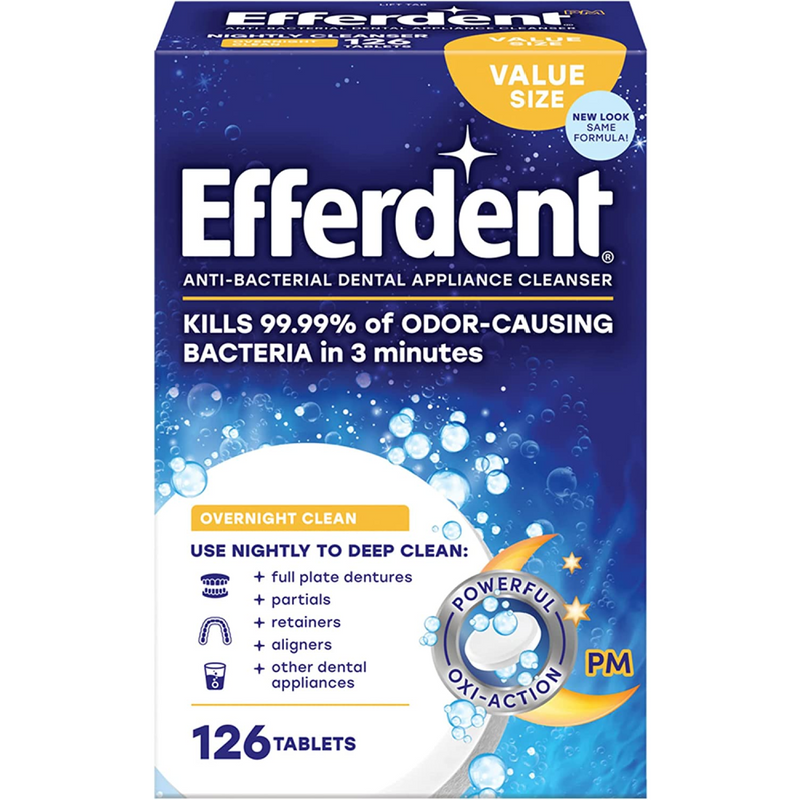 126 Count Efferdent Retainer Cleaning Tablets, Denture Cleaning Tablets for Dental Appliances, Overnight Whitening