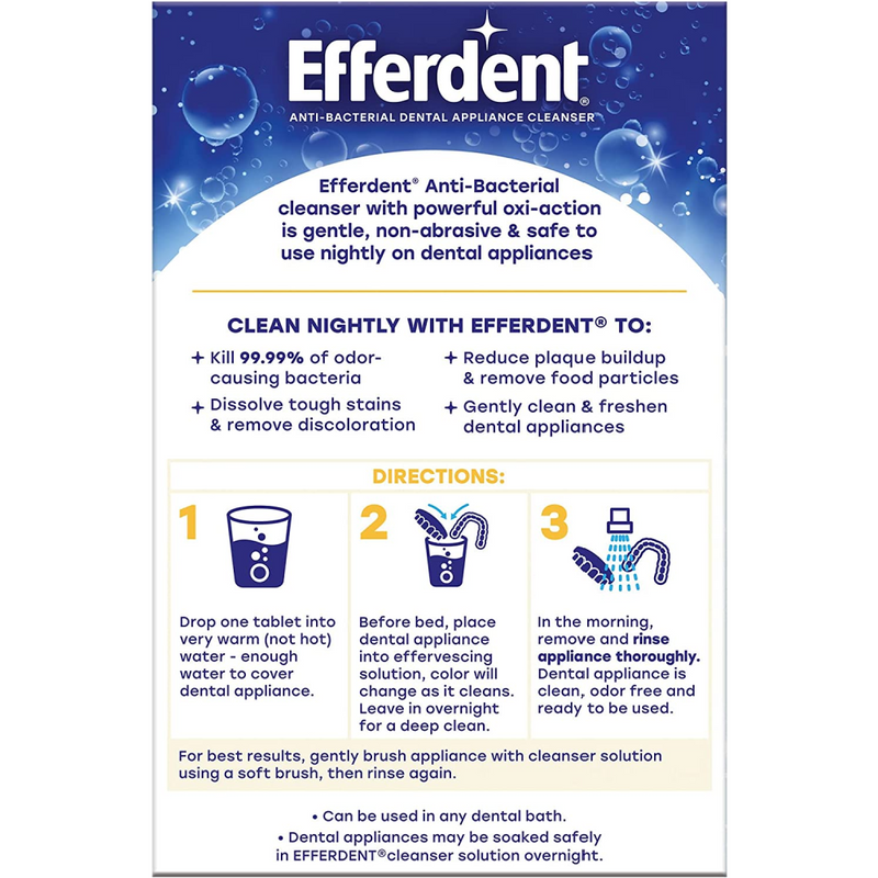 Efferdent Retainer Cleaning Tablets, Denture Cleaning Tablets for Dental Appliances, Overnight Whitening