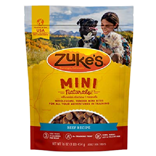 Zuke’s Mini Naturals Beef Adult Dog Training Treats, Beef Recipe with Added Vitamins & Minerals, Less Than 3 Calories Per Treat, 16 Ounce