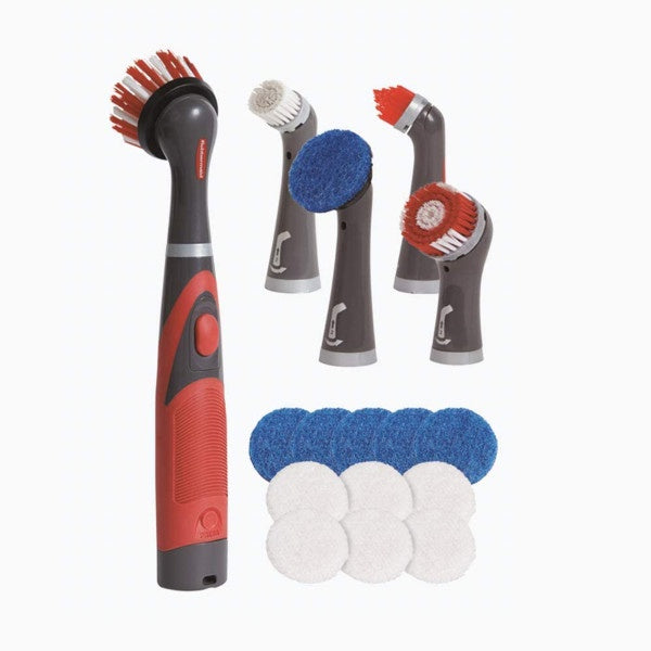 Rubbermaid Reveal Power Scrubber 18-Piece Kit Cordless Electric Battery Powered Scrub Brush Water Resistant for Home/Kitchen/Bathroom/Grout/Tile/Shower/Tub