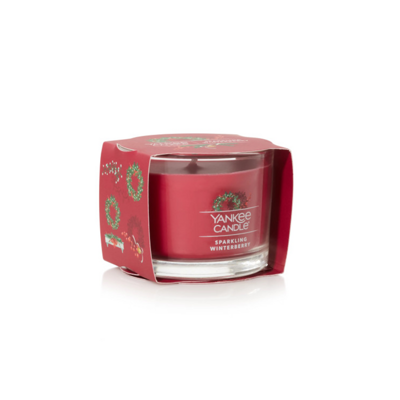 Yankee Candle Signature Votive Mini Candle Jar, Sparkling Winterberry Scent, Natural Soy Wax Blend Candle with Natural Fiber Wick, 1.3 OZ Glass Jar (Pack of 4)