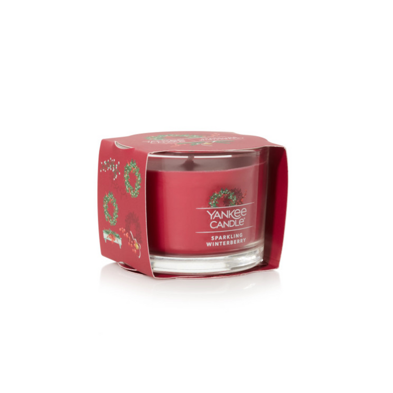 Yankee Candle Signature Votive Mini Candle Jar, Sparkling Winterberry Scent, Natural Soy Wax Blend Candle with Natural Fiber Wick, 1.3 OZ Glass Jar (Pack of 12)