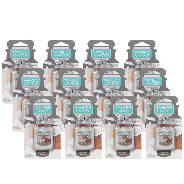 Yankee Candle Car Air Fresheners, Hanging Car Jar Ultimate, Neutralizes Odors Up To 30 Days, Coconut Beach, 0.96 OZ (Pack of 12)