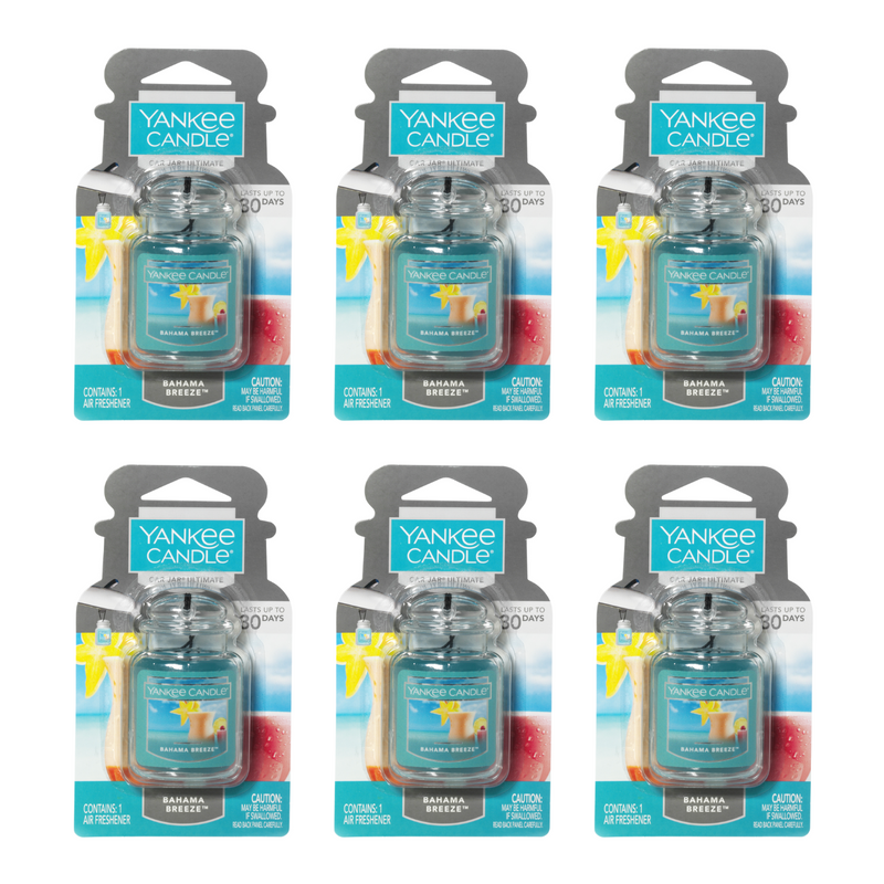 Yankee Candle Car Air Fresheners, Hanging Car Jar Ultimate, Neutralizes Odors Up To 30 Days, Bahama Breeze, 0.96 OZ (Pack of 6)