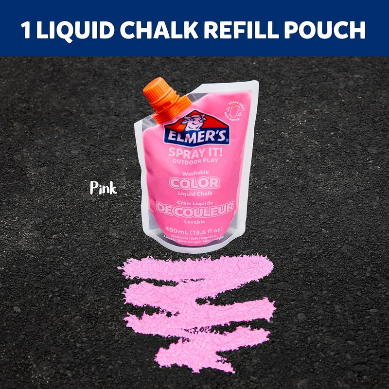 Elmer's Spray It! Outdoor Play Washable Liquid Chalk Refill Pouch, Pink, Case of 12