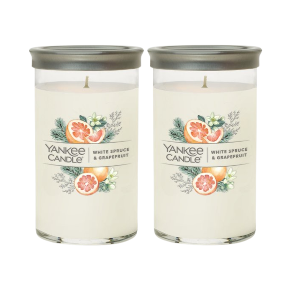 Yankee Candle Medium Pillar Scented Candle, White Spruce & Grapefruit, 14.25 oz, 2-Pack