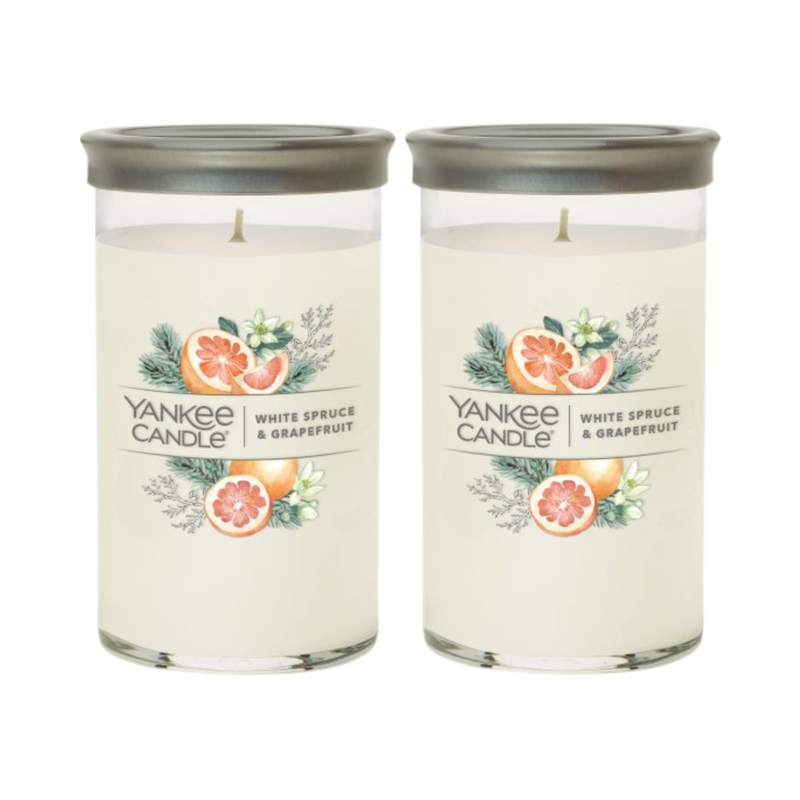 Yankee Candle Medium Pillar Scented Candle, White Spruce & Grapefruit, 14.25 oz, 2-Pack