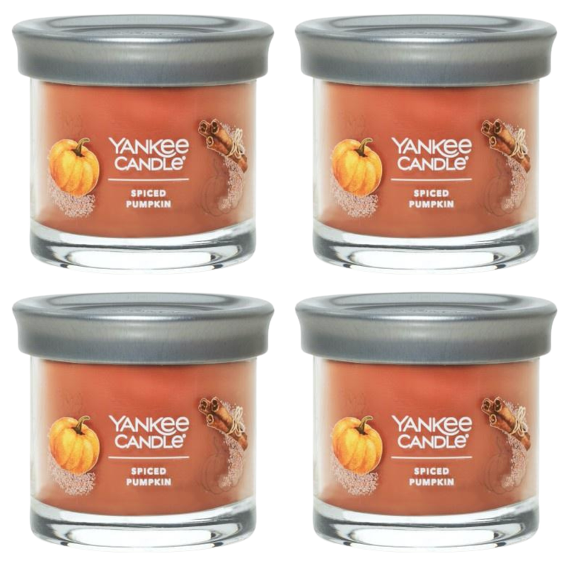 Yankee Candle Small Tumbler Scented Single Wick Jar Candle, Spiced Pumpkin, Over 20 Hours of Burn Time, 4.3 Ounce (Pack of 4)