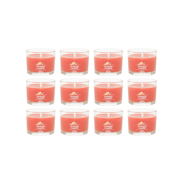 Yankee Candle Signature Votive Mini Candle Jar, Apple Pumpkin Scent, Natural Soy Wax Blend Candle with Natural Fiber Wick, 1.3 OZ Glass Jar (Pack of 12)