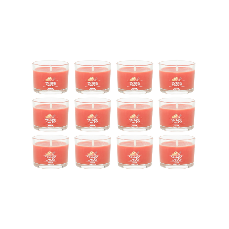 Yankee Candle Signature Votive Mini Candle Jar, Apple Pumpkin Scent, Natural Soy Wax Blend Candle with Natural Fiber Wick, 1.3 OZ Glass Jar (Pack of 12)