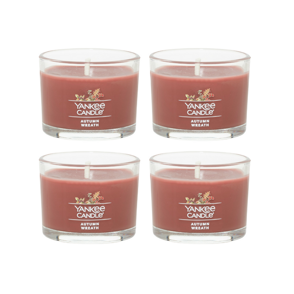 Yankee Candle Signature Votive Mini Candle Jar, Autumn Wreath Scent, Natural Soy Wax Blend Candle with Natural Fiber Wick, 1.3 OZ Glass Jar (Pack of 4)