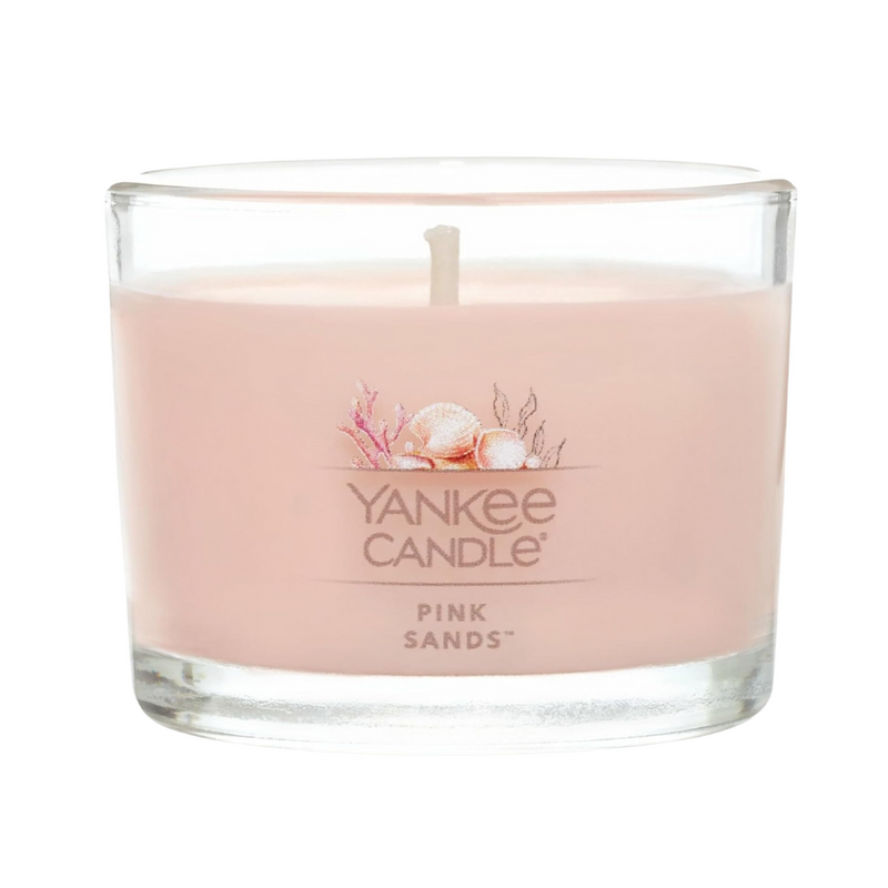 Yankee Candle Signature Votive Mini Candle Jar, Pink Sands Scent, Natural Soy Wax Blend Candle with Natural Fiber Wick, 1.3 OZ Glass Jar (Pack of 4)