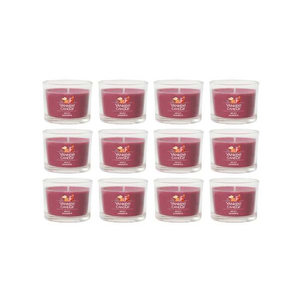 Yankee Candle Signature Votive Mini Candle Jar, Spicy Sangria Scent, Natural Soy Wax Blend Candle with Natural Fiber Wick, 1.3 OZ Glass Jar (Pack of 12)