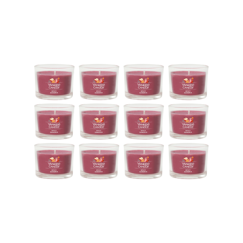 Yankee Candle Signature Votive Mini Candle Jar, Spicy Sangria Scent, Natural Soy Wax Blend Candle with Natural Fiber Wick, 1.3 OZ Glass Jar (Pack of 12)