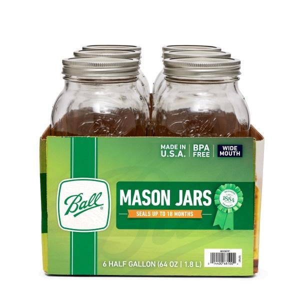 Ball Glass Mason Jar, Wide Mouth, Half Gallon Size, 64 OZ (24-Pack)