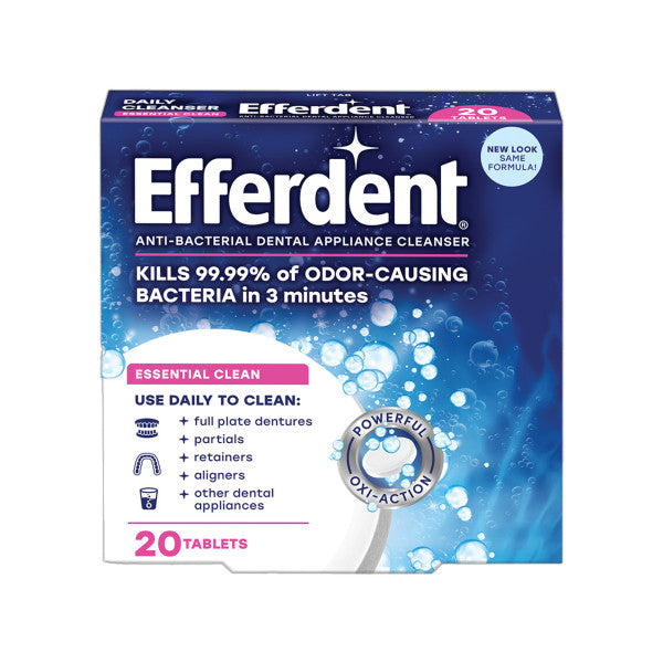 Efferdent Denture & Retainer Cleanser Tablets, Essential Clean, 20 Tablets