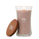 WoodWick Large Hourglass Scented Candle, Crackles as it Burns, Patchouli Crème, 21oz