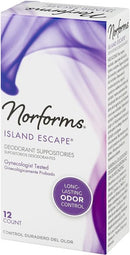 Norforms Feminine Deodorant Suppositories, Long Lasting Odor Control, Island Escape, 12 Count