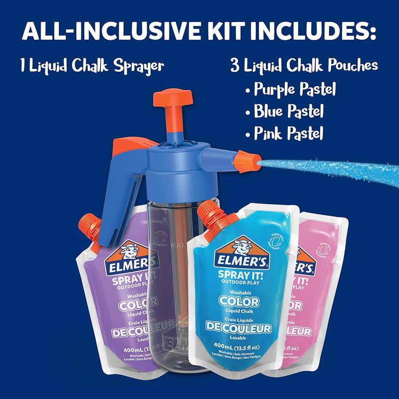 Elmer's Spray It! Outdoor Play Washable Liquid Chalk Refill Pouch, Blue, Case of 12