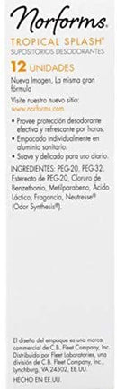 Norforms Feminine Deodorant Suppositories | Long Lasting Odor Control | Tropical Splash | 12 Count