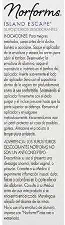 Norforms Feminine Deodorant Suppositories, Long Lasting Odor Control, Island Escape, 12 Count