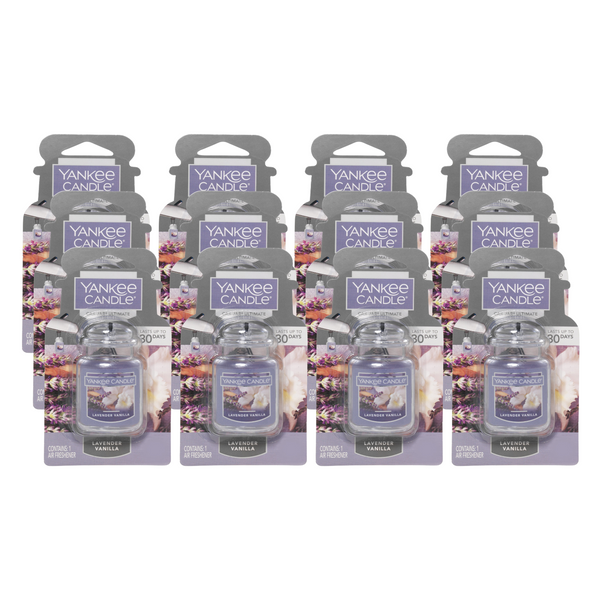 Yankee Candle Car Air Fresheners, Hanging Car Jar Ultimate, Neutralizes Odors Up To 30 Days, Lavender Vanilla, 0.96 OZ (Pack of 12)