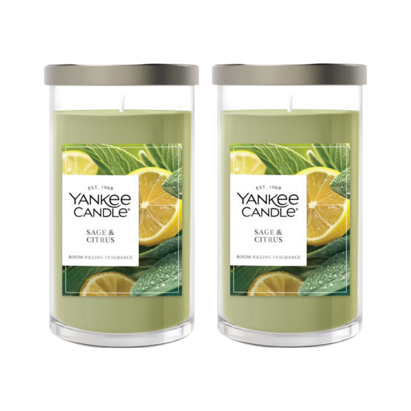 Yankee Candle Medium Pillar Scented Candle, Sage & CItrus, 14.25 oz, 2-Pack