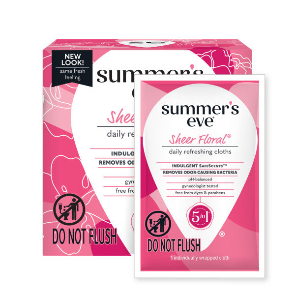 Summer's Eve Sheer Floral Daily Refreshing Feminine Wipes, Removes Odor, pH balanced, 16 count