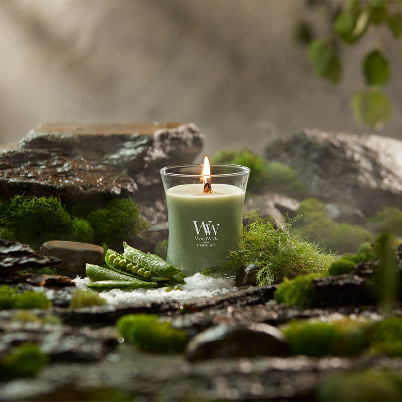 WoodWick Medium Hourglass Scented Candle, Crackles as it Burns, Ethereal Haze, 9.7oz