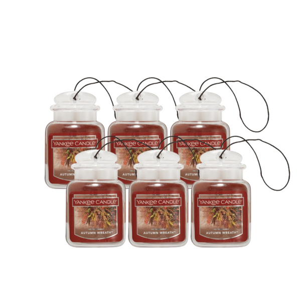 Yankee Candle Car Air Fresheners, Hanging Car Jar Ultimate, Neutralizes Odors Up To 30 Days, Autumn Wreath, 0.96 OZ (Pack of 6)