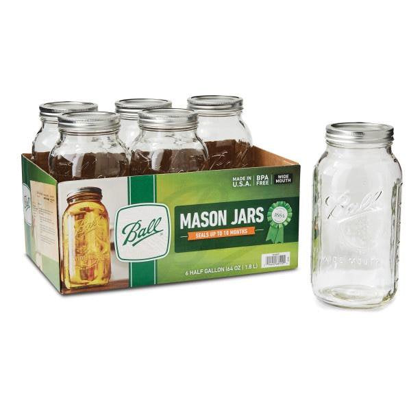 Ball Glass Mason Jar, Wide Mouth, Half Gallon Size, 64 OZ (24-Pack)
