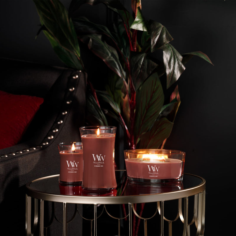 WoodWick Large Hourglass Scented Candle, Crackles as it Burns, Cinnamon Chai, 21oz