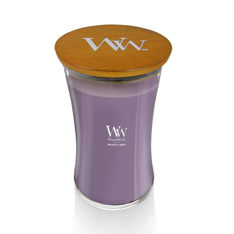 WoodWick Large Hourglass Scented Candle, Crackles as it Burns, Amethyst & Amber, 21oz