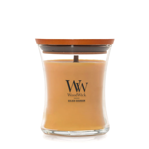 WoodWick Medium Hourglass Scented Candle, Crackles as it Burns, Golden Bourbon, 9.7oz