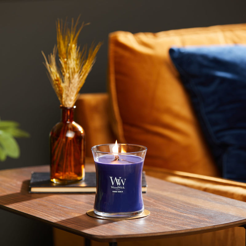 WoodWick Medium Hourglass Scented Candle, Crackles as it Burns, Hinoki Dahlia, 9.7oz