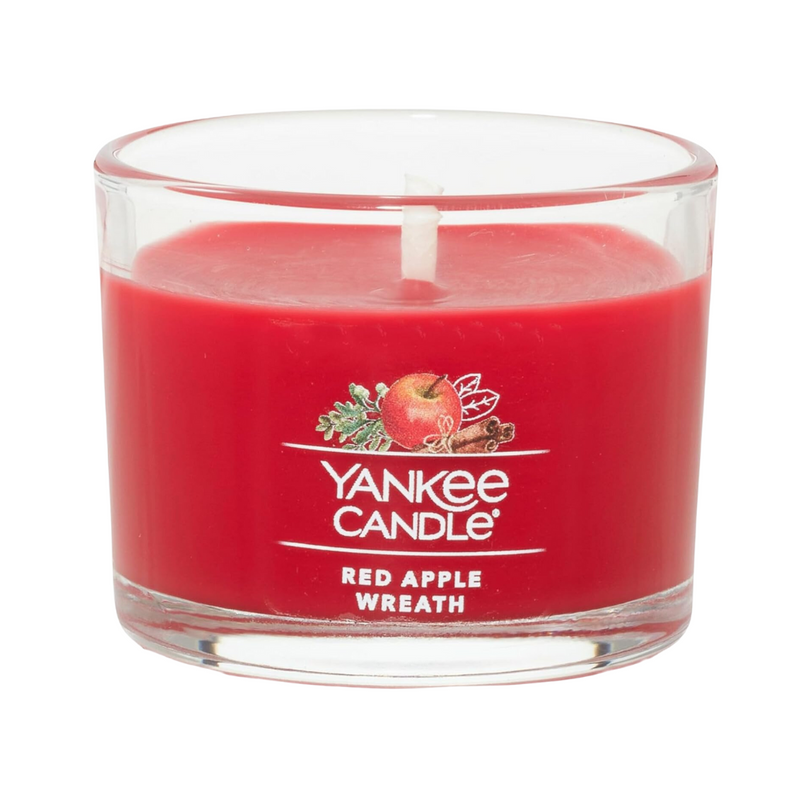 Yankee Candle Signature Votive Mini Candle Jar, Red Apple Wreath Scent, Natural Soy Wax Blend Candle with Natural Fiber Wick, 1.3 OZ Glass Jar (Pack of 4)