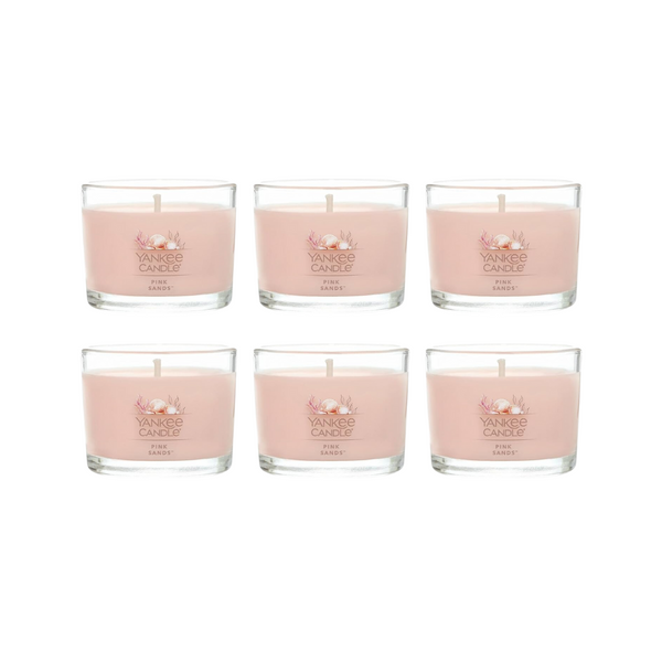Yankee Candle Signature Votive Mini Candle Jar, Pink Sands Scent, Natural Soy Wax Blend Candle with Natural Fiber Wick, 1.3 OZ Glass Jar (Pack of 6)