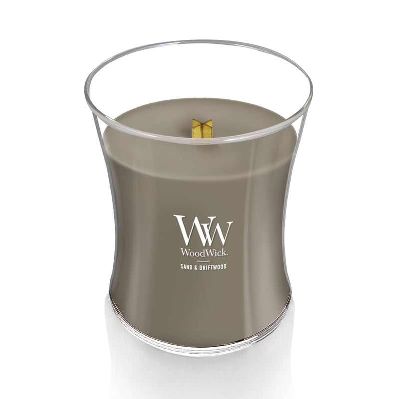 WoodWick Medium Hourglass Scented Candle, Crackles as it Burns, Sand & Driftwood, 9.7oz